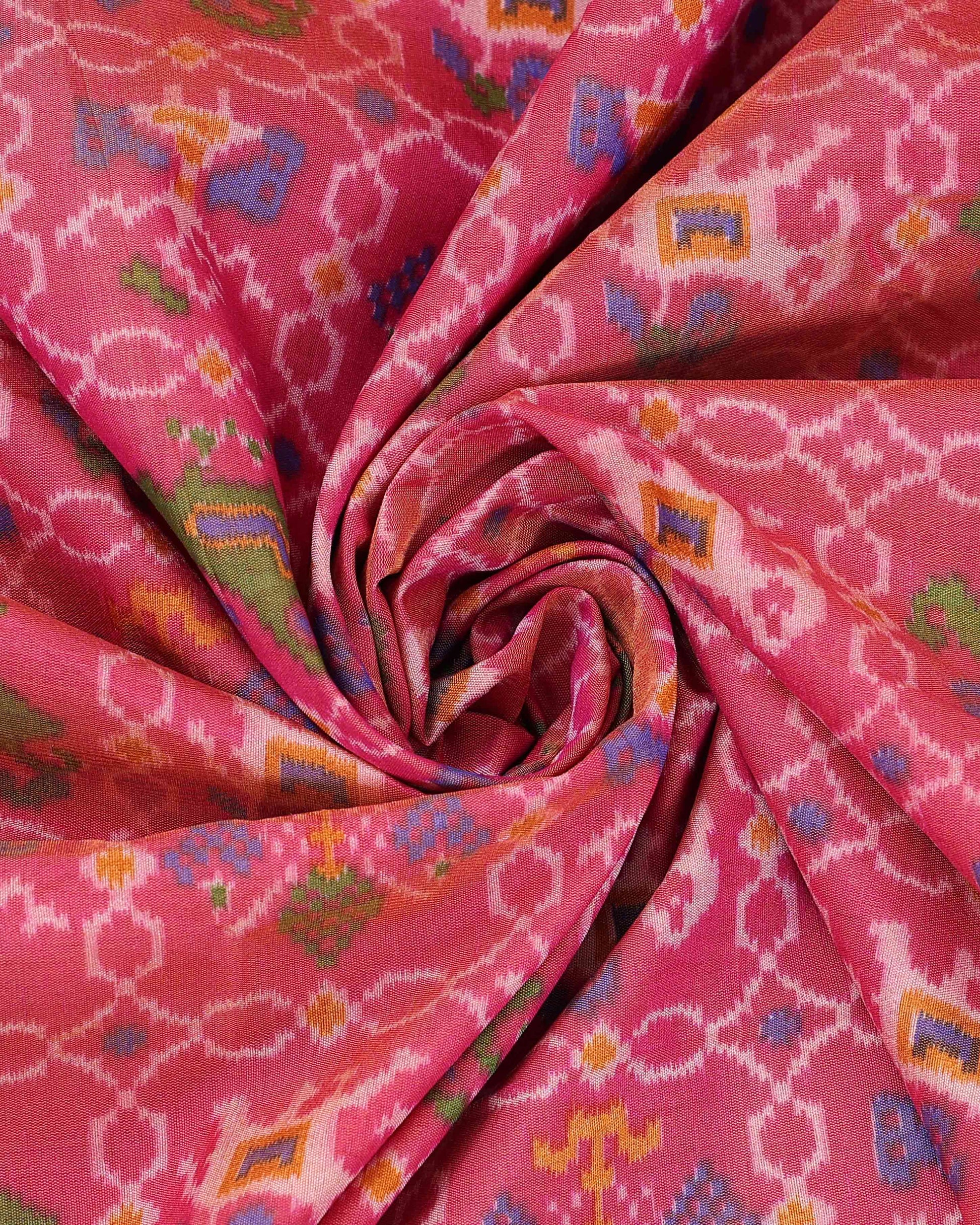 Handwoven Patola Semi-Silk Saree with Geometric and Floral Motifs - Pink-close