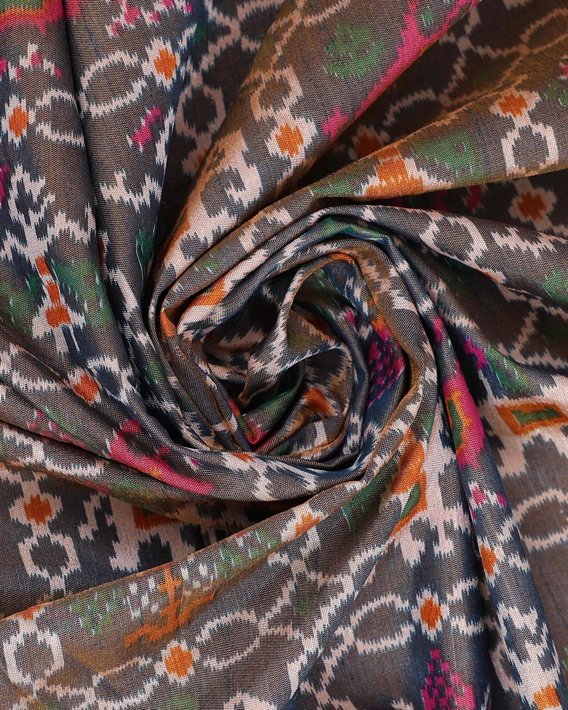 Handwoven Patola Silk Saree with Intricate Ikat Weave and Traditional Geometric Motifs - Brown-blouse