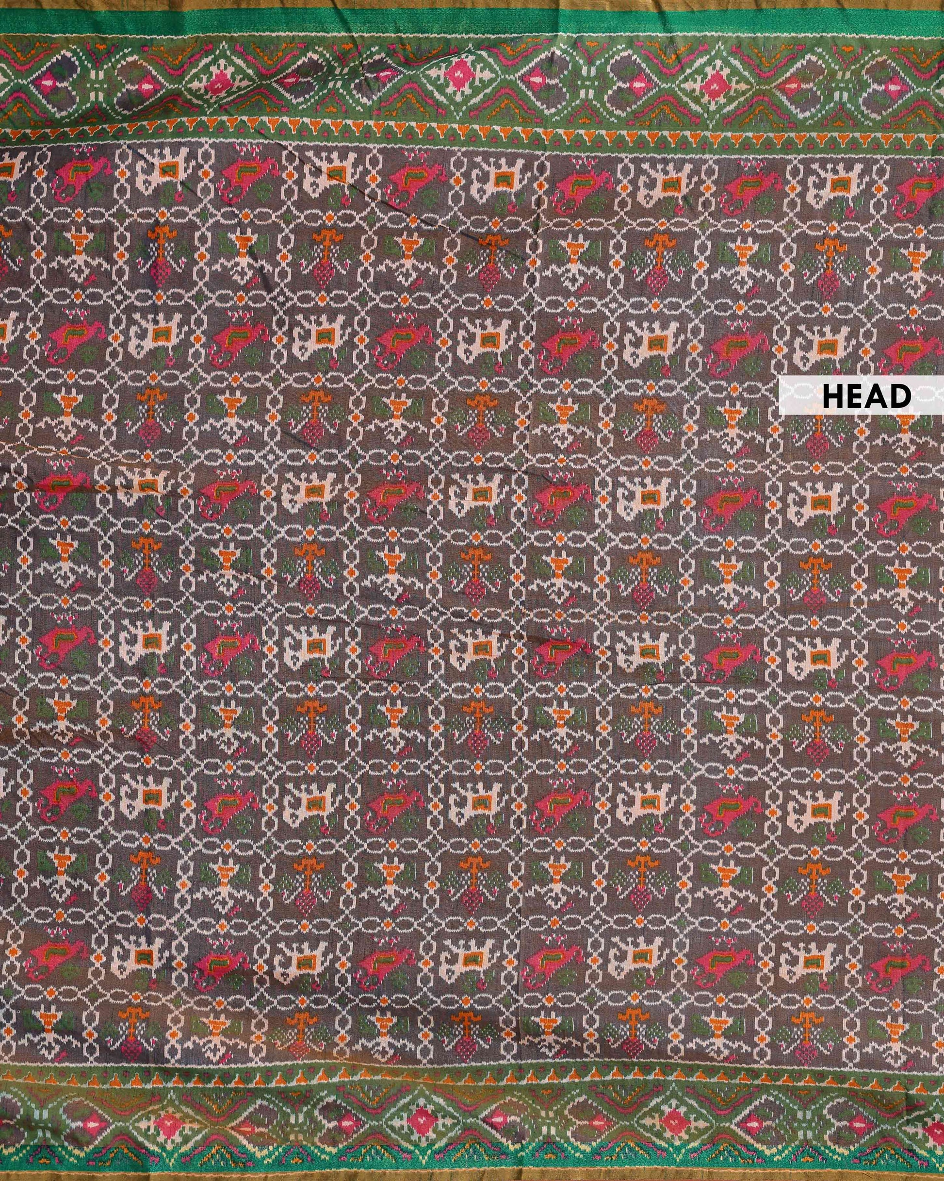 Handwoven Patola Silk Saree with Intricate Ikat Weave and Traditional Geometric Motifs - Brown-head