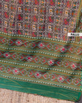 Handwoven Patola Silk Saree with Intricate Ikat Weave and Traditional Geometric Motifs - Brown-pallu