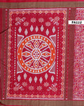 Handwoven Pochampally Ikkat Saree with Traditional Human and Leaf Motifs - Red