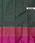 Handwoven Soft Silk Saree with Contrasting Border and Zari Details - Dark Green-Blouse