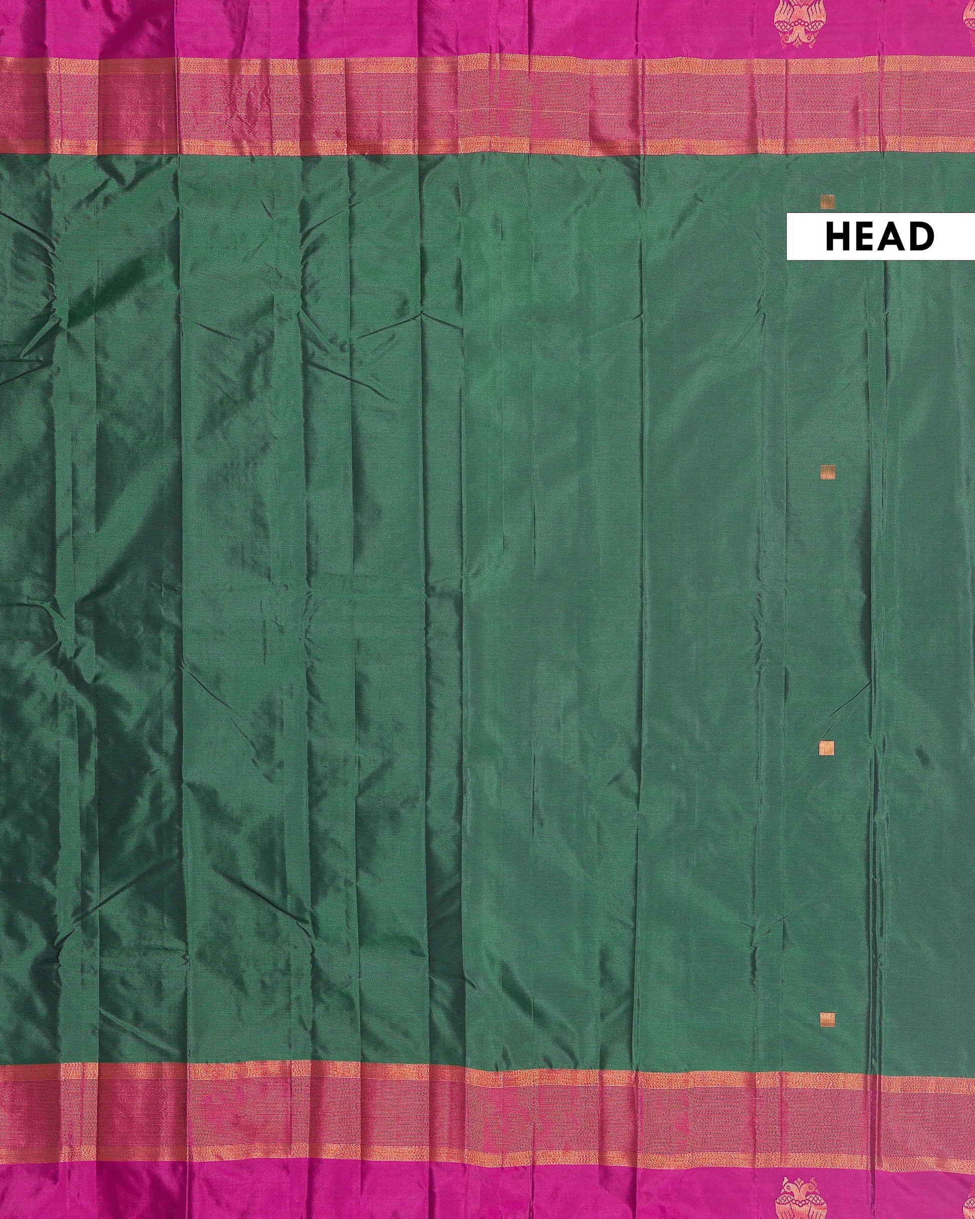 Handwoven Soft Silk Saree with Contrasting Border and Zari Details - Dark Green-head