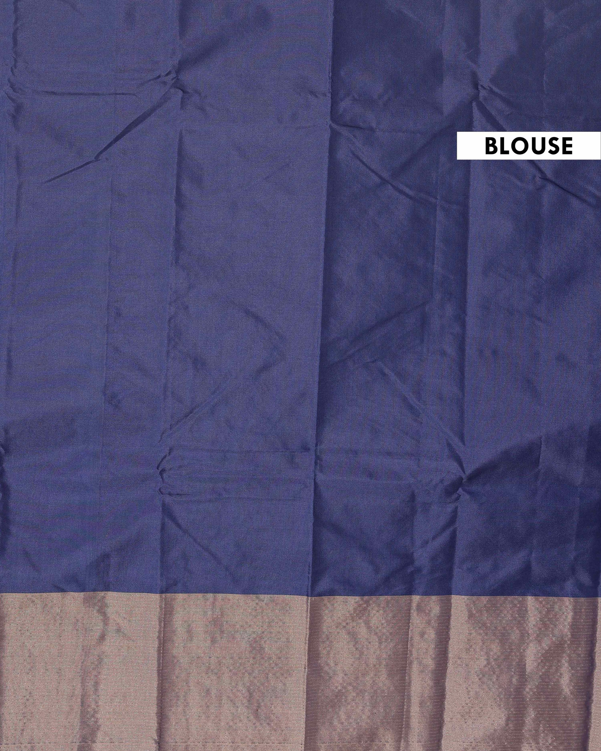 Handwoven Soft Silk Saree with Intricate Zari Motifs and Rich Border - Navy Blue-blouse