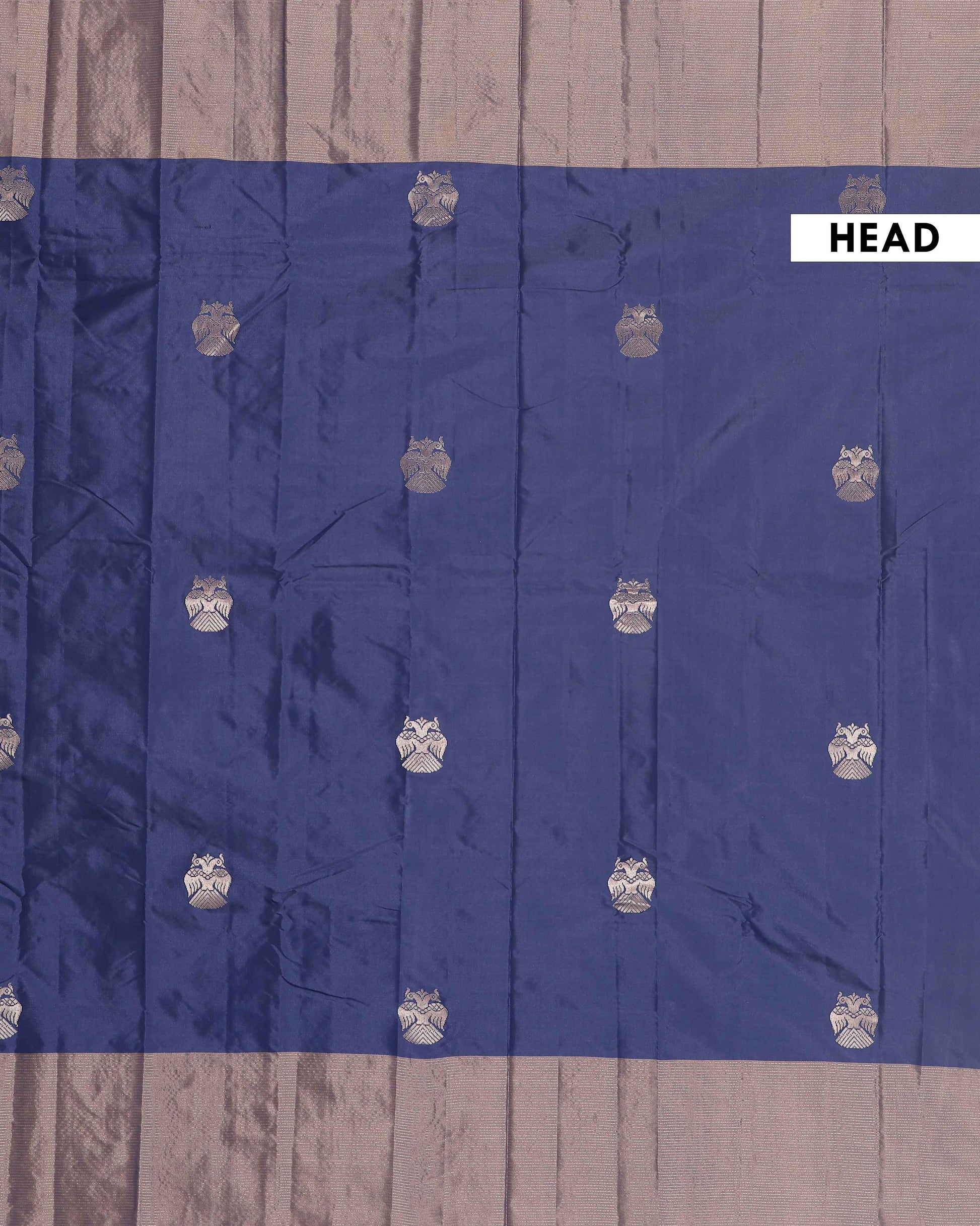 Handwoven Soft Silk Saree with Intricate Zari Motifs and Rich Border - Navy Blue