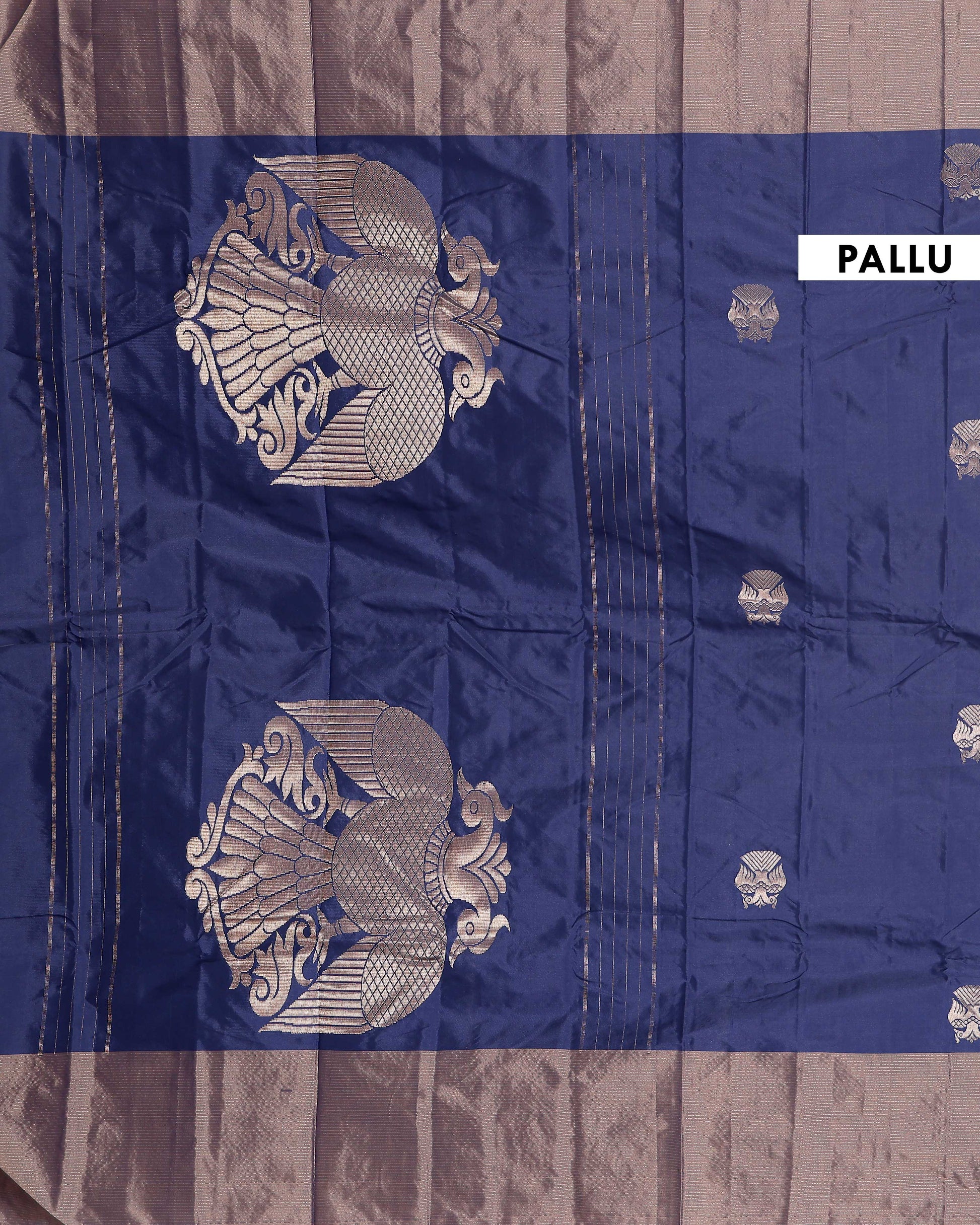 Handwoven Soft Silk Saree with Intricate Zari Motifs and Rich Border - Navy Blue-blouse