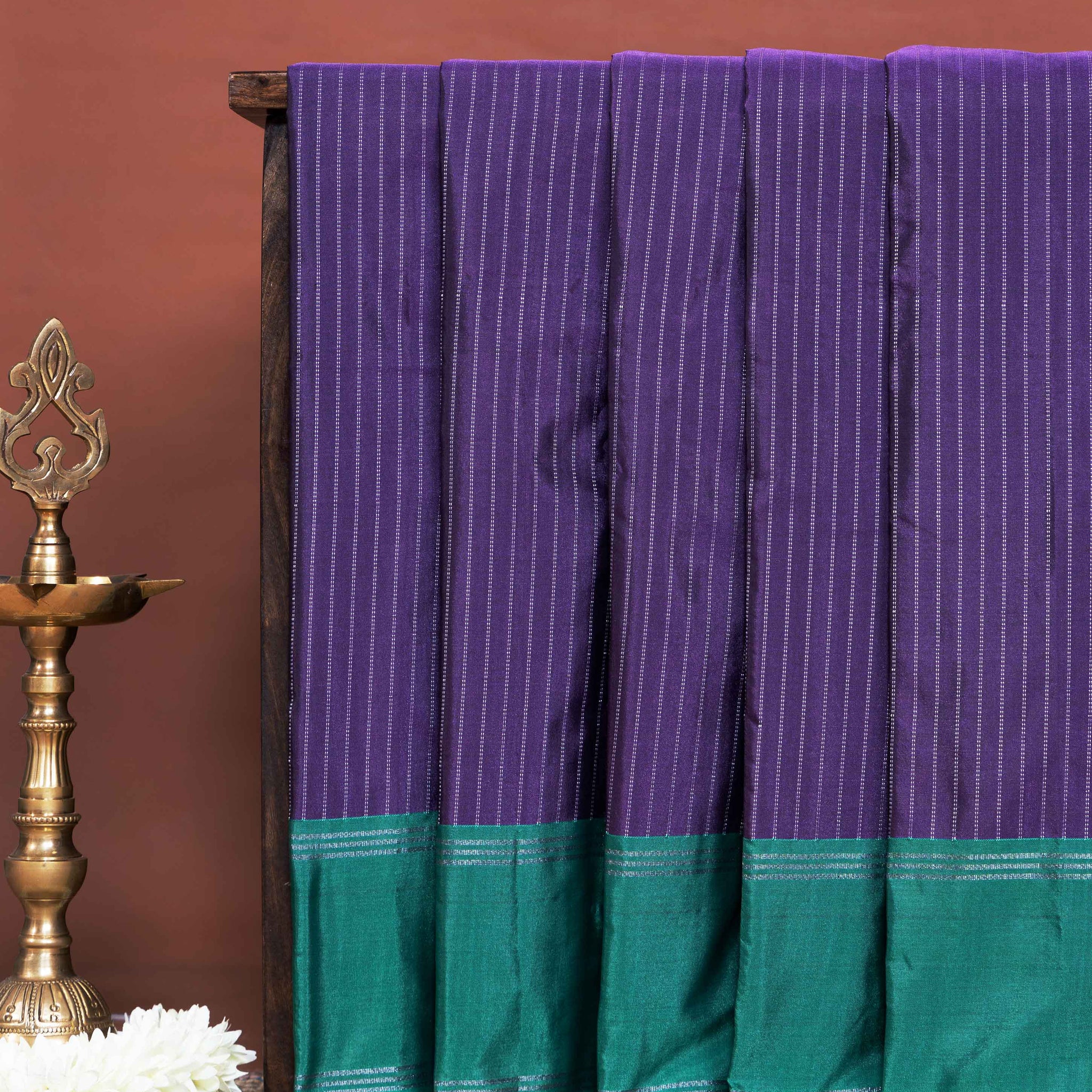 Handwoven Soft Silk Saree with Minimal Stripes and Elegant Traditional Border Detail - Purple