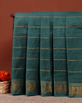 Handwoven Sungudi Cotton Saree with Zari Woven Peacock Motif Border - Green