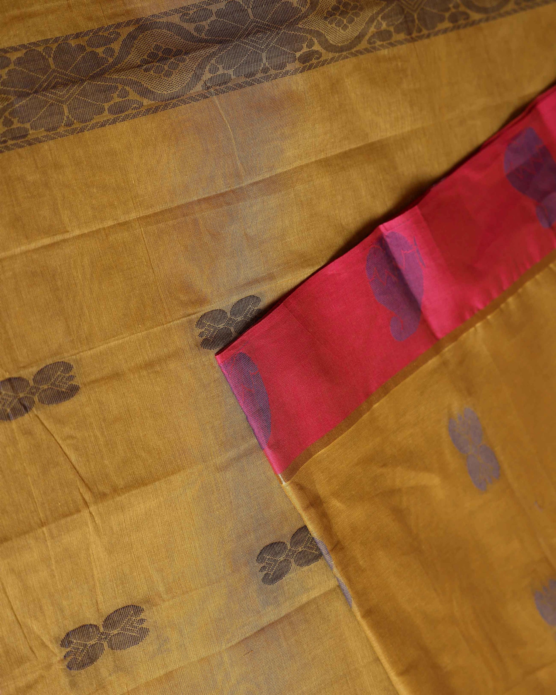 Handwoven Venkatagiri Cotton Saree with Classic Border and Lightweight Draping - Olive Green