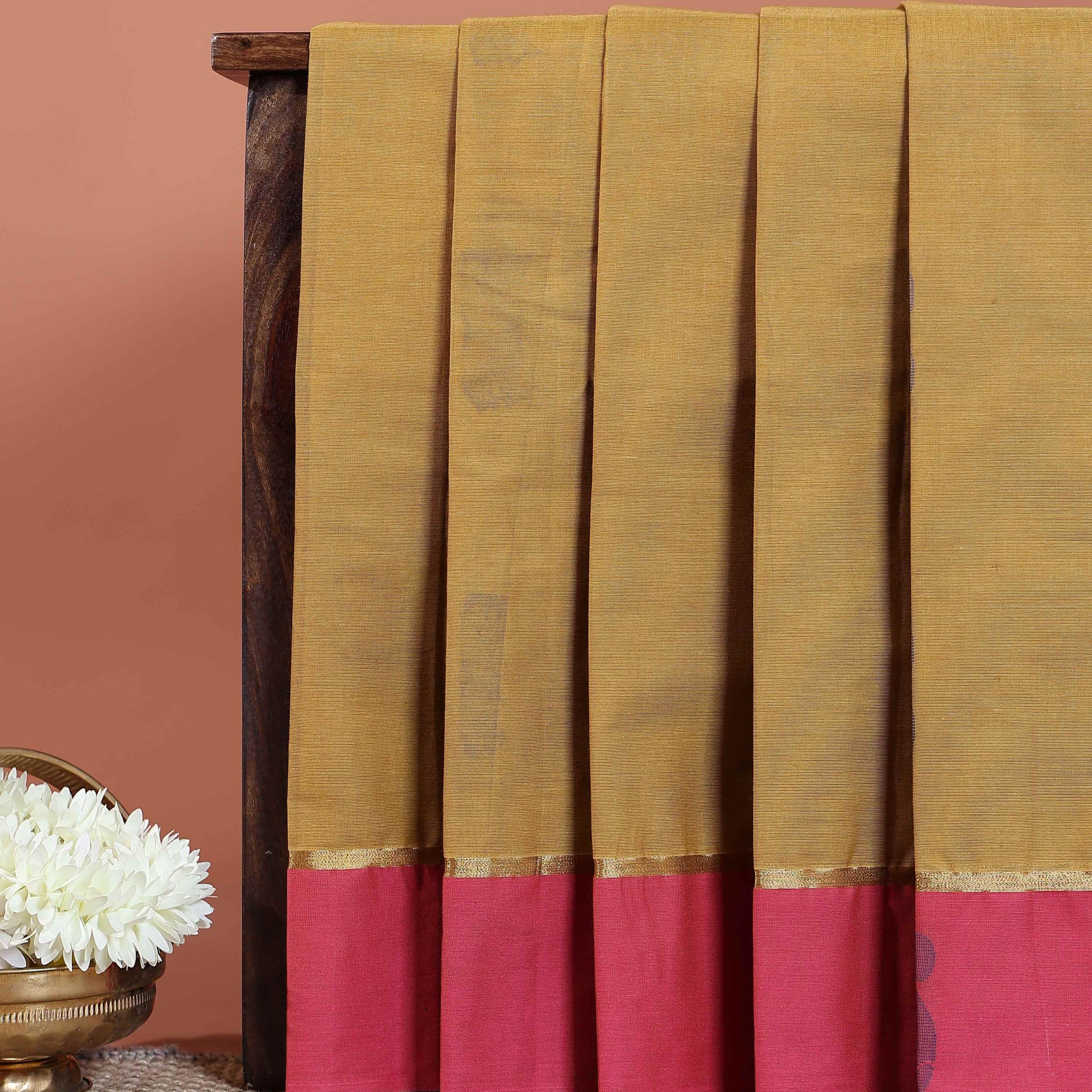 Handwoven Venkatagiri Cotton Saree with Classic Border and Lightweight Draping - Olive Green