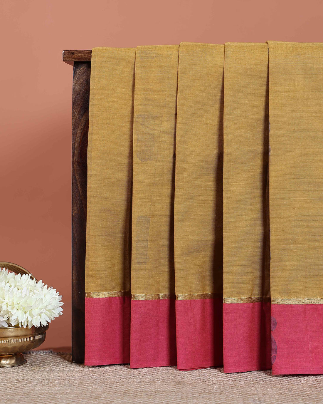 Handwoven Venkatagiri Cotton Saree with Classic Border and Lightweight Draping - Olive Green
