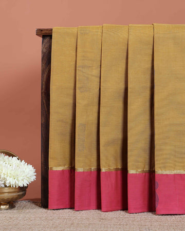 Handwoven Venkatagiri Cotton Saree with Classic Border and Lightweight Draping - Olive Green