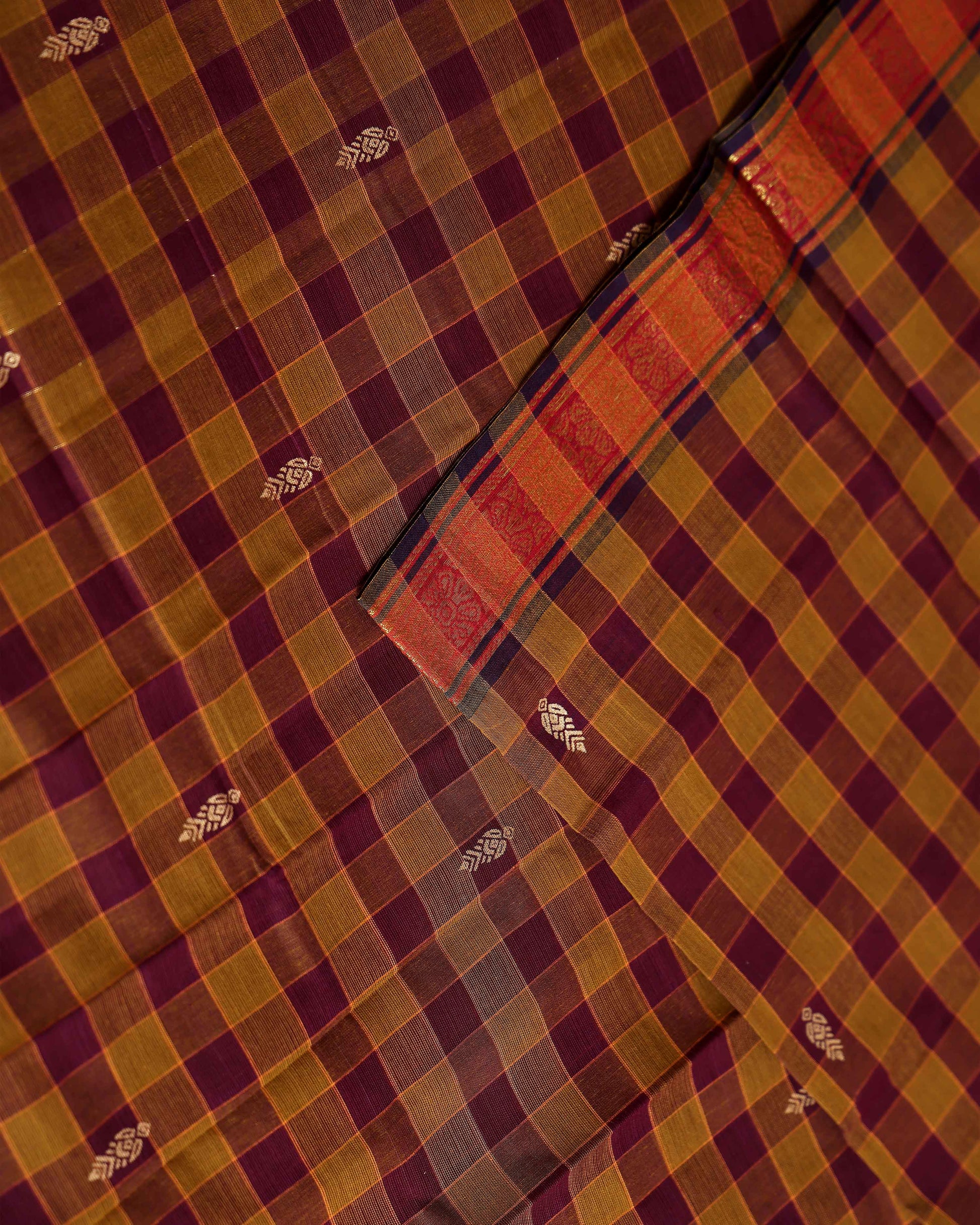 Handwoven Venkatagiri Handloom Cotton Saree with Checked Pattern and Rich Zari Woven Border - Brown