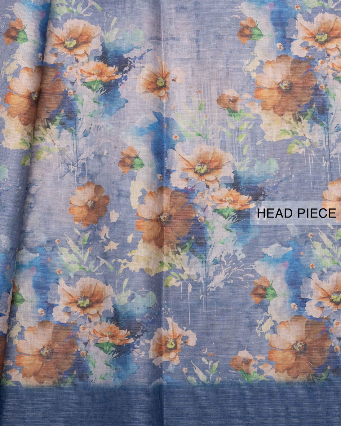 Ethnic Floral Printed Tissue Saree - Blue