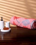 Home & Travel Use Towel with Soft Terry and Diamond Weave - Pink