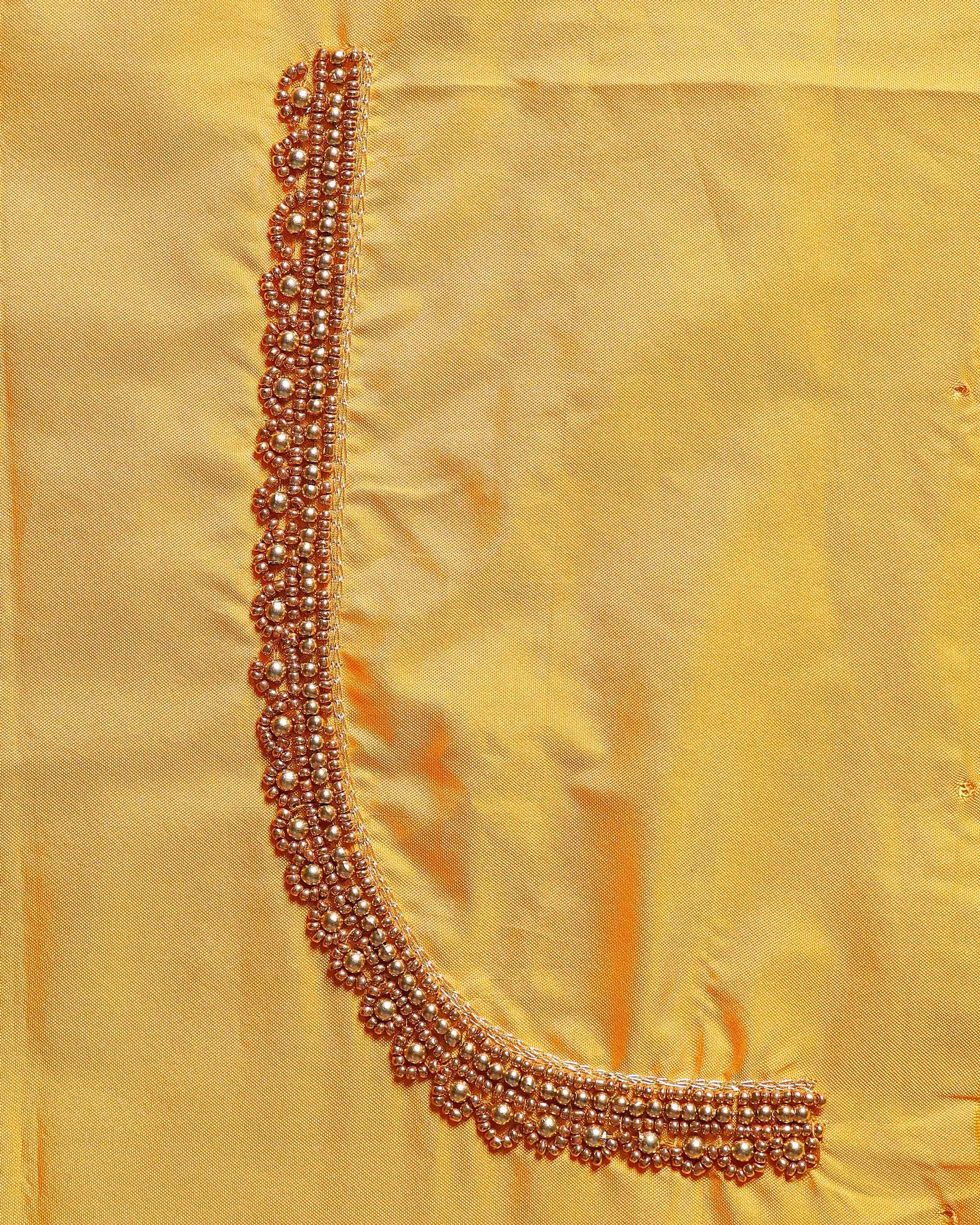 
Elegant Embroidered Designer Blouse Material with Intricate Bead and Thread Work - Yellow
