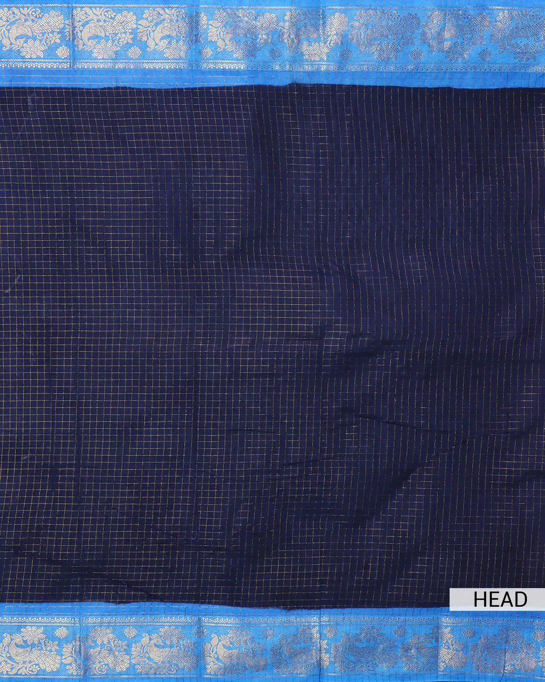 Navy Blue Sungudi Cotton Saree with Sky Blue Contrast and Zari Woven Peacock Floral Border