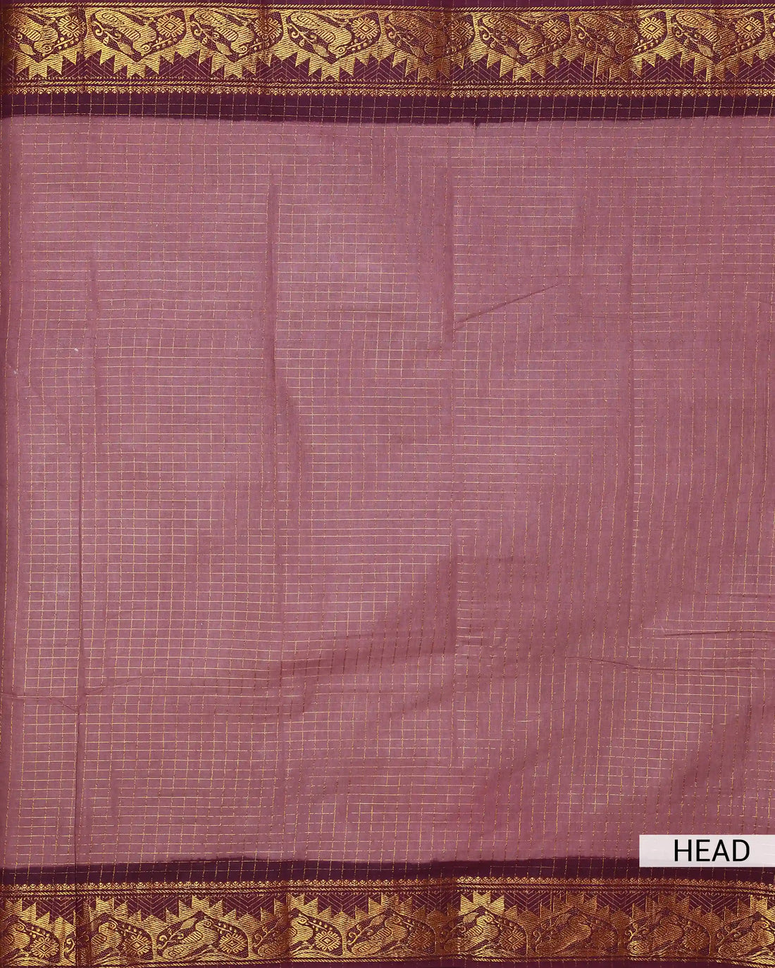 Dusty Mauve Pink Sungudi Cotton Saree with Wine Maroon Contrast and Antique Gold Zari Woven Peacock Border