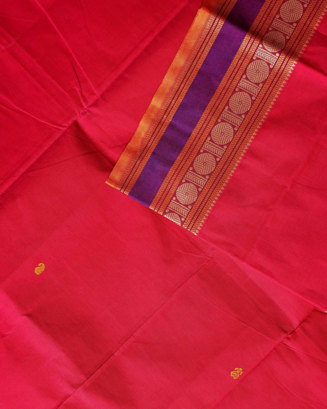 Traditional Chettinad Cotton Saree with Small Butta Motifs and Contrast Zari Woven Border - Red