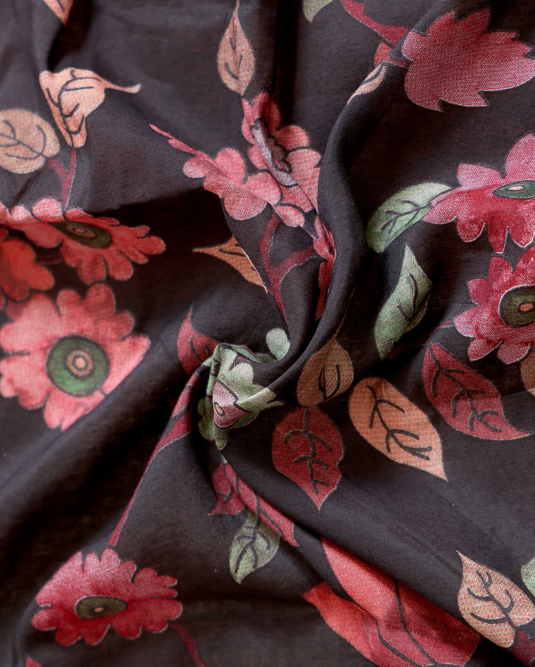 Elegant Semi Chanderi Saree Botanical Motifs and Heritage Art Pallu Design - Dark Brown