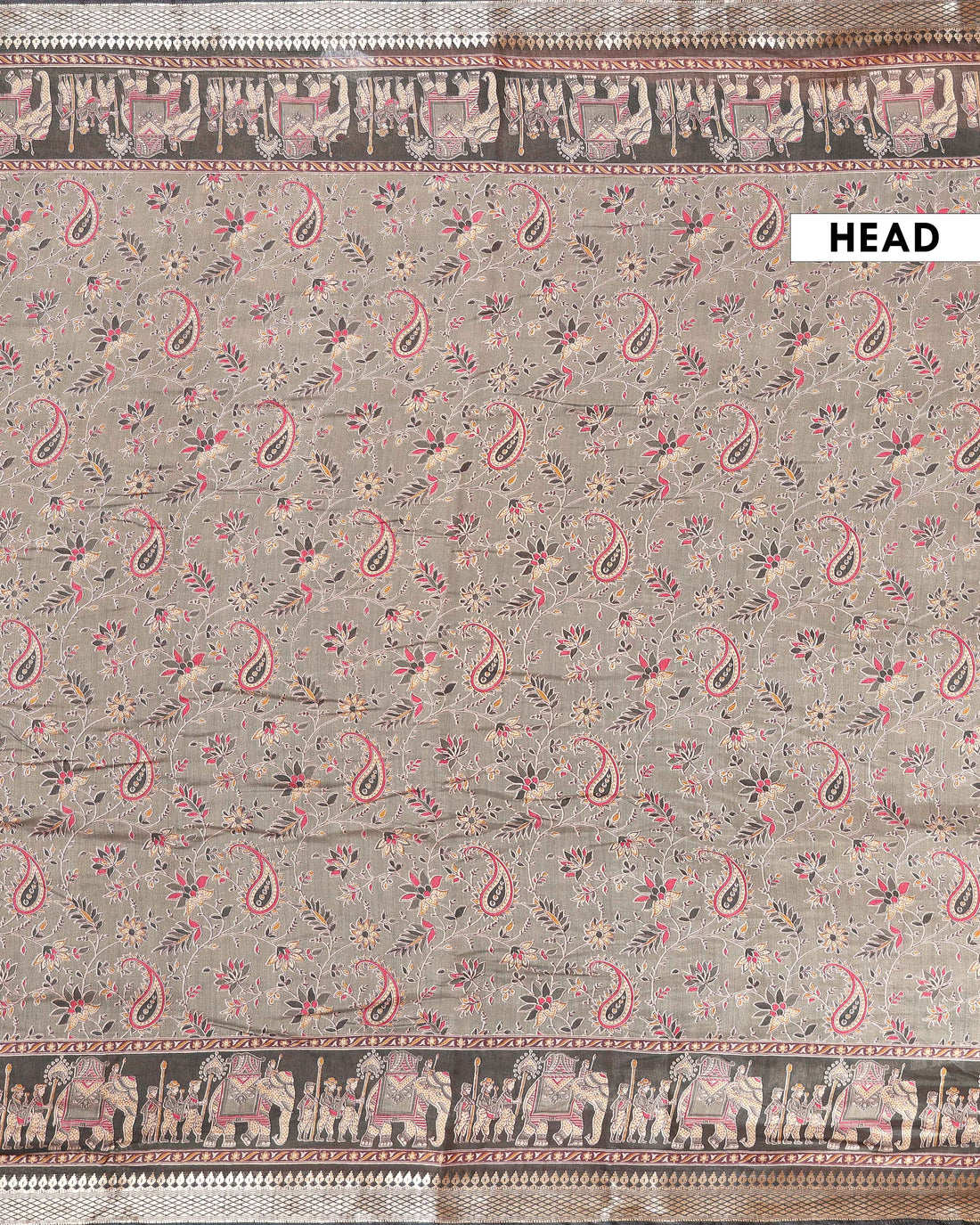 Elegant Semi Chanderi Saree Featuring Floral Butta Pattern and Elephant Motif Pallu - Olive Green