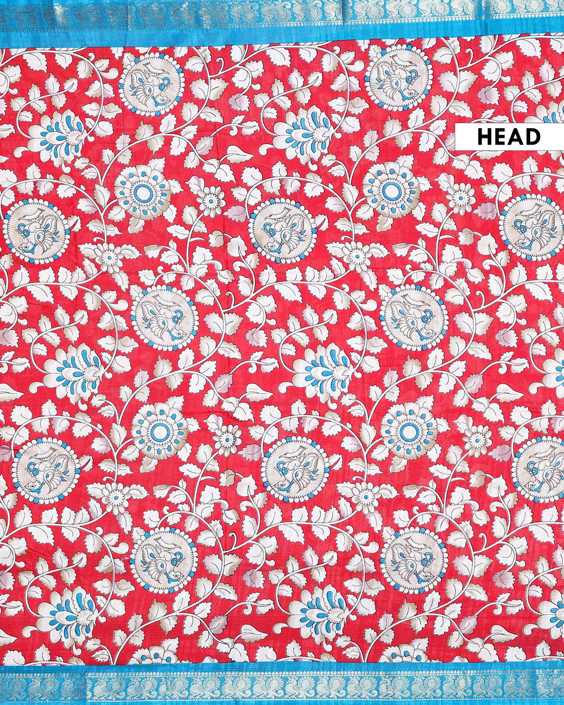 Elegant Semi Chanderi Saree with Traditional Kalamkari Print and Contrasting Peacock Pallu Design- Red