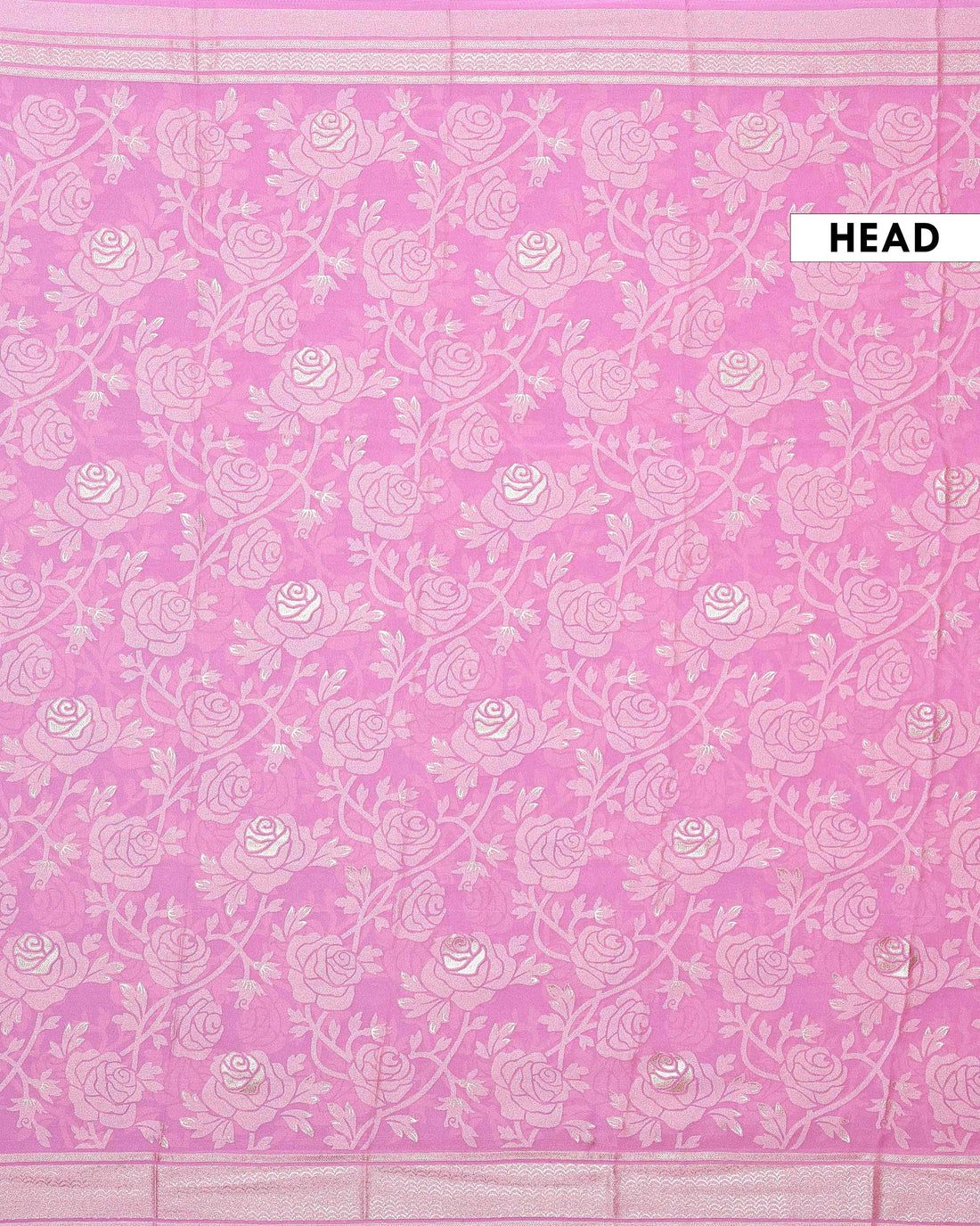 Elegant Dola Saree with Intricate Floral Motifs and Zari Border – Pink