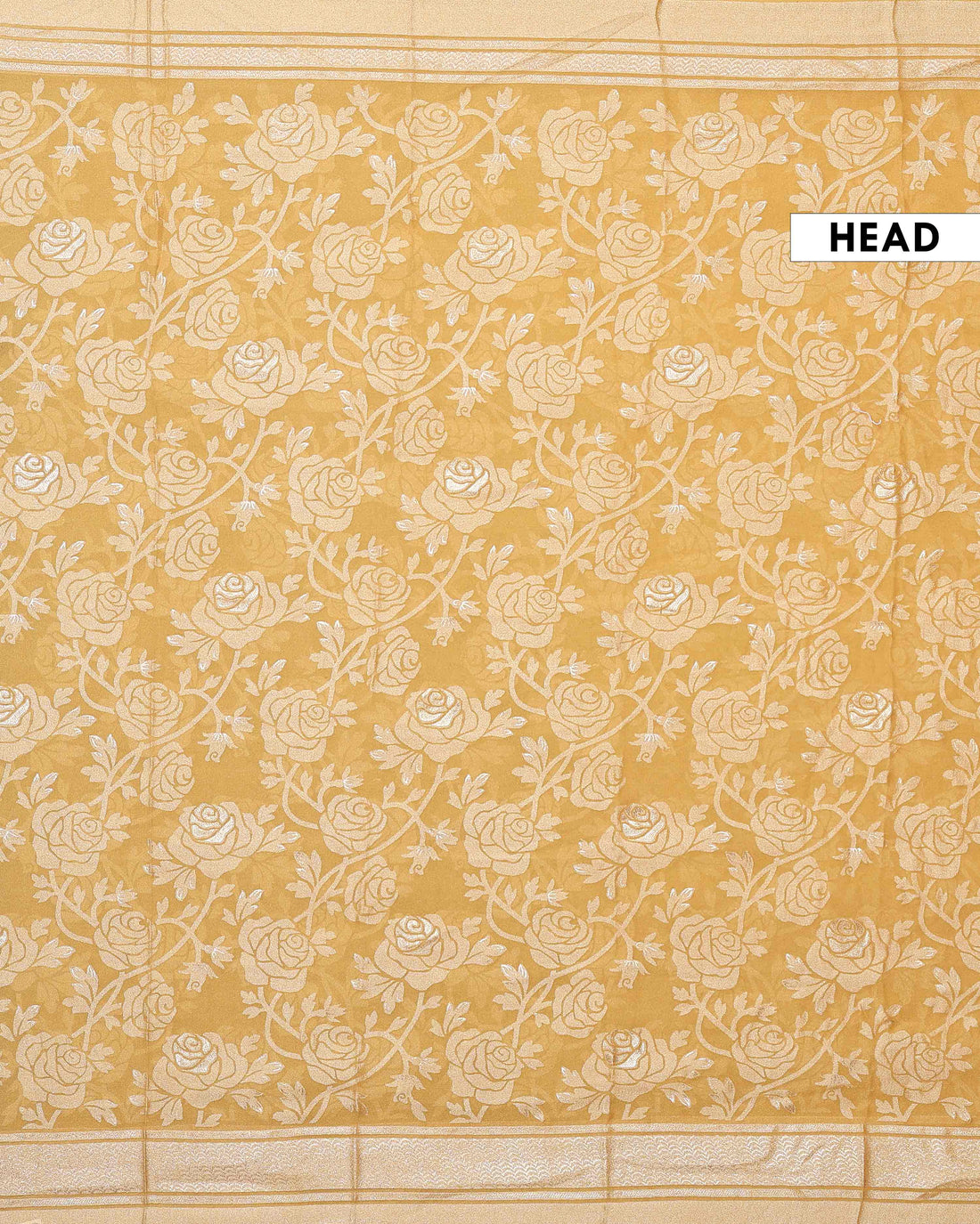 Elegant Dola Saree with Intricate Floral Motifs and Zari Border – Yellow