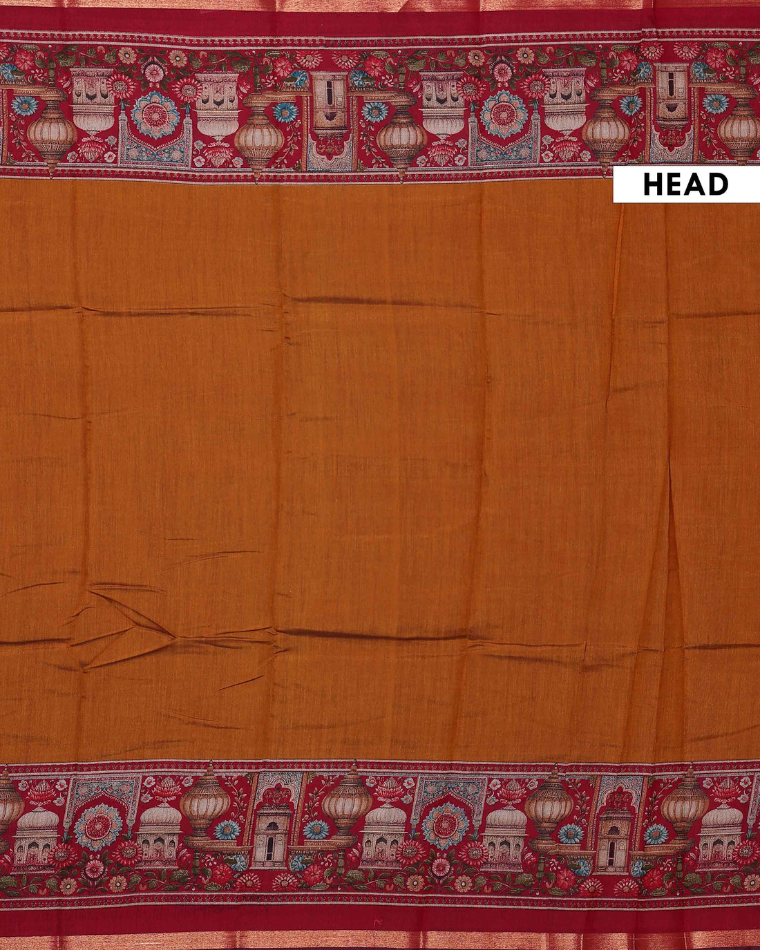 Elegant Semi Chanderi Saree With Intricate Temple & Floral Motifs and Traditional Zari Accents - Mustard