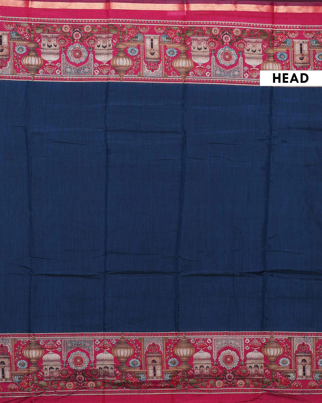 Elegant Semi Chanderi Saree With Intricate Temple & Floral Motifs and Traditional Zari Accents - Blue