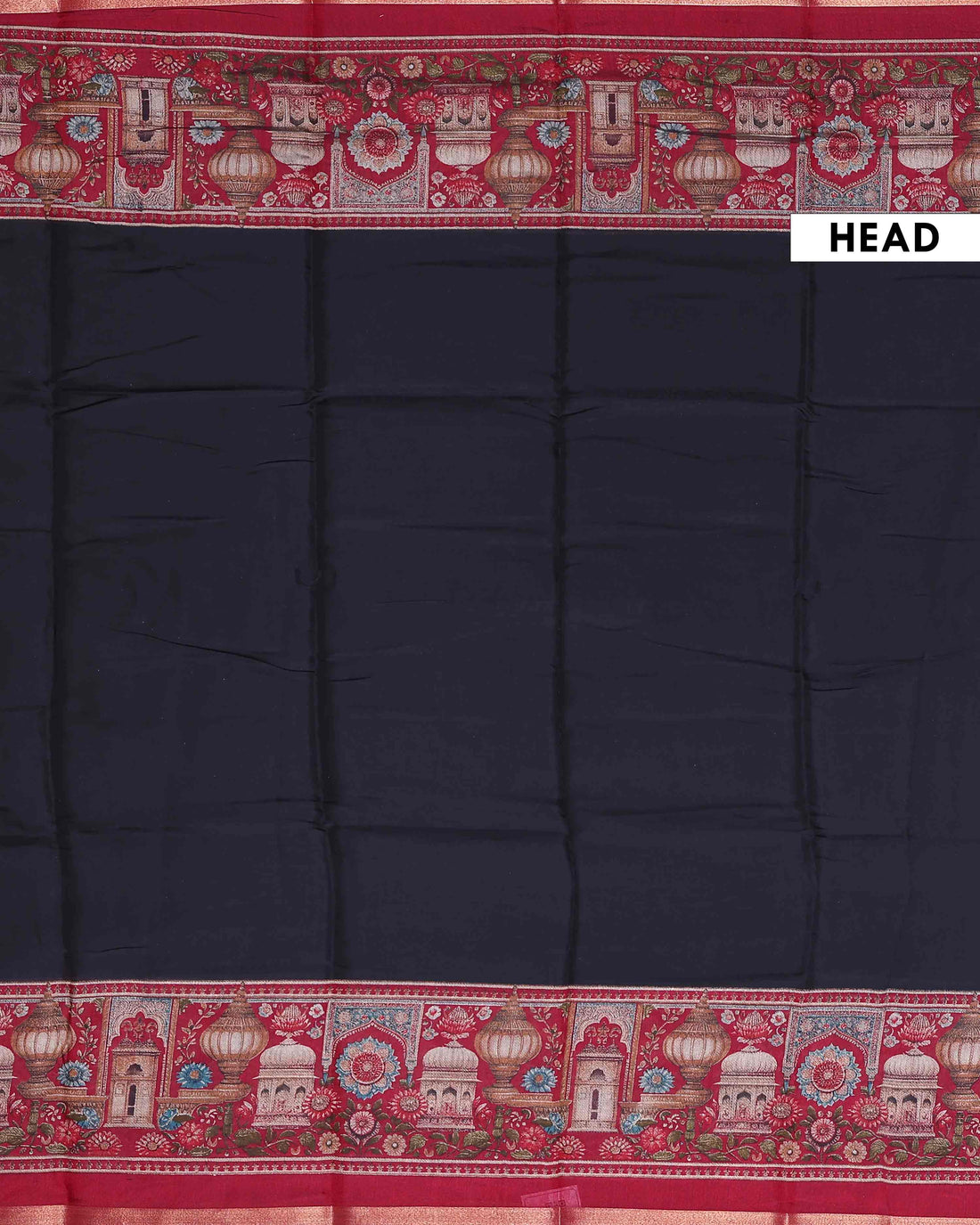 Elegant Semi Chanderi Saree With Intricate Temple & Floral Motifs and Traditional Zari Accents - Black