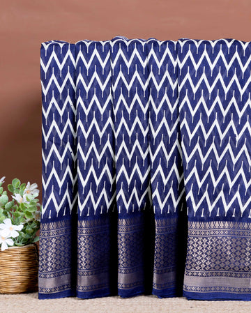Chevron Print Dola Silk Saree - Blue