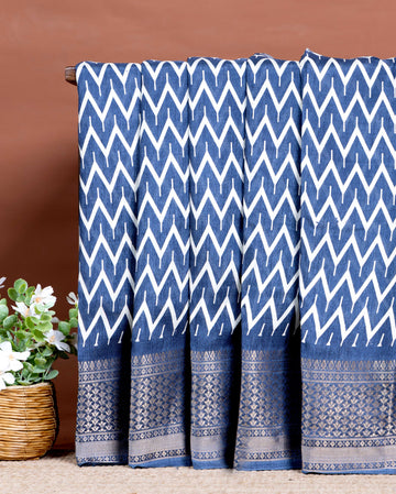 Chevron Print Dola Silk Saree - Blue