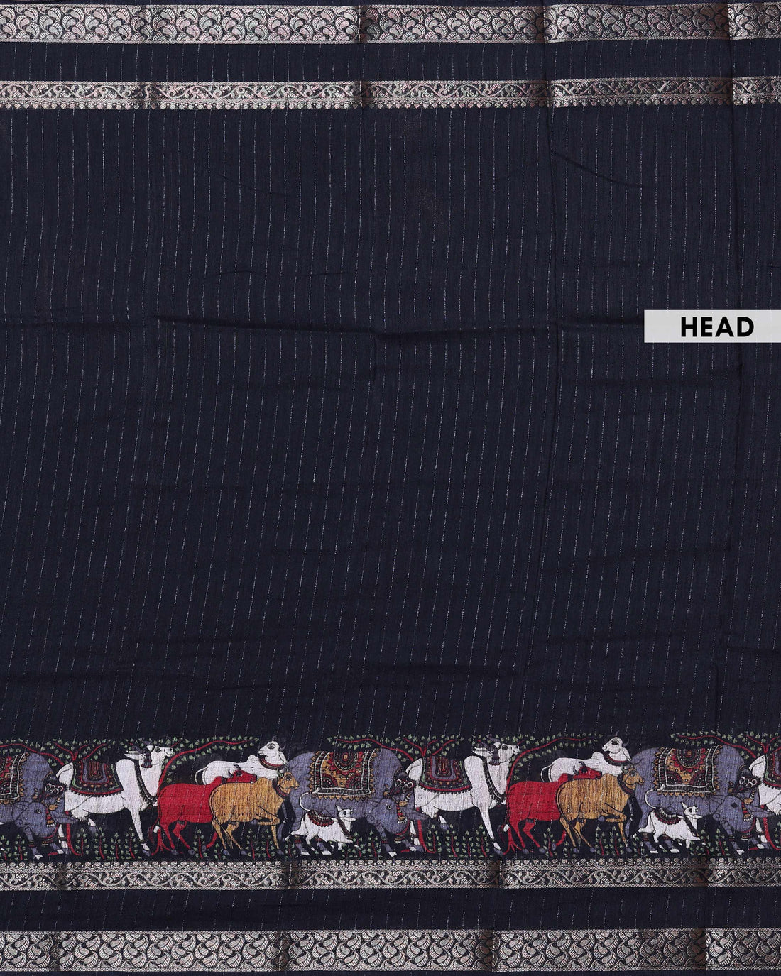 Elegant Dola Saree with Traditional Animal Motifs And A Silver Zari Border - Black