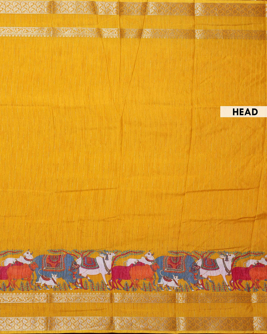 Elegant Dola Saree with Traditional Animal Motifs And A Silver Zari Border - Yellow