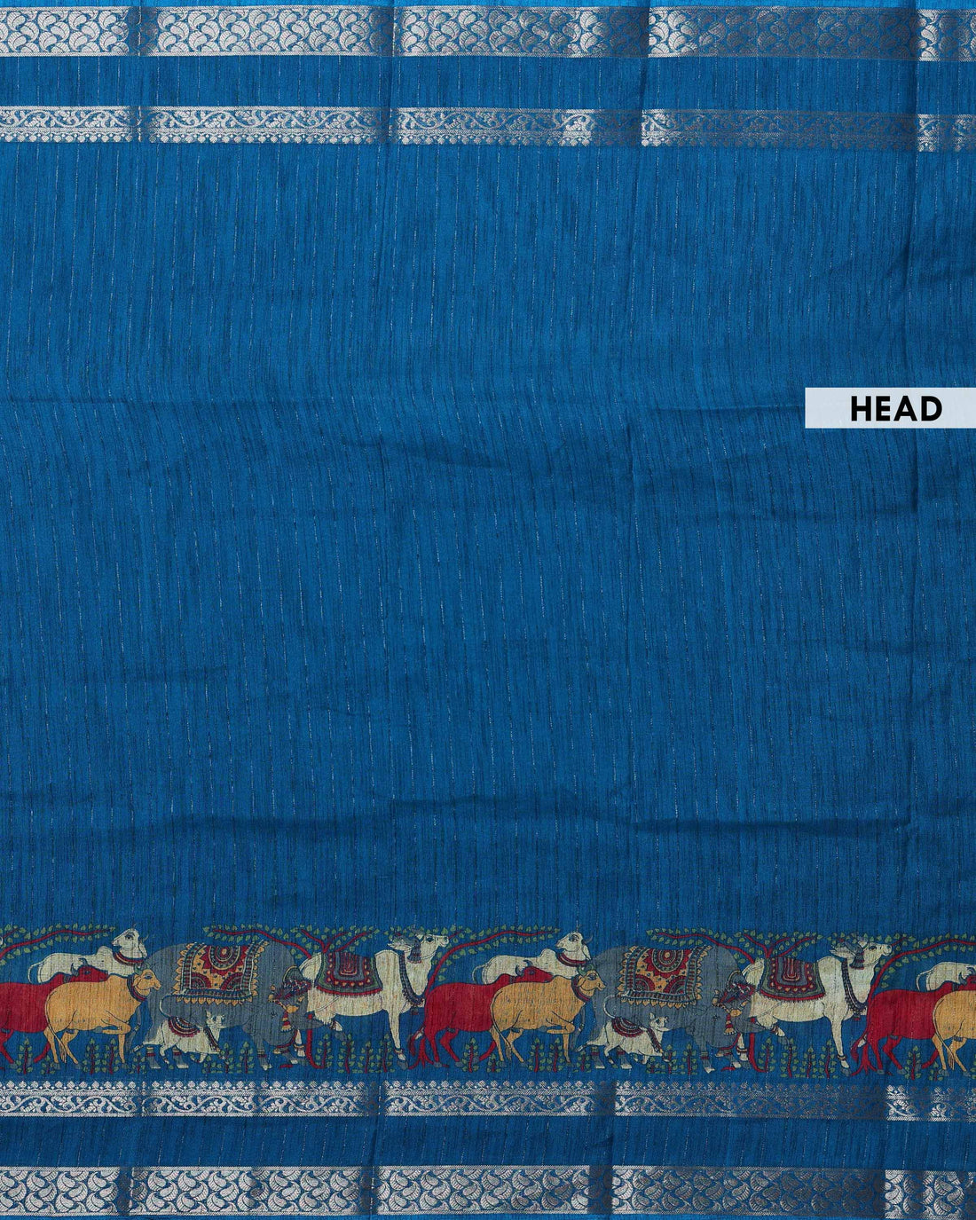 Elegant Dola Saree with Traditional Animal Motifs And A Silver Zari Border - Blue