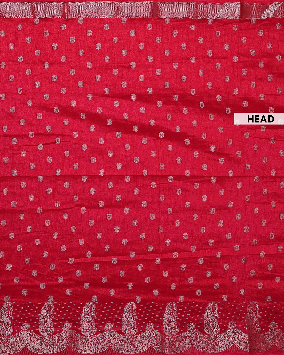 Elegant Semi Banarasi Saree with All over Silver Buti Motifs Pichwai Zari Woven Border - Red