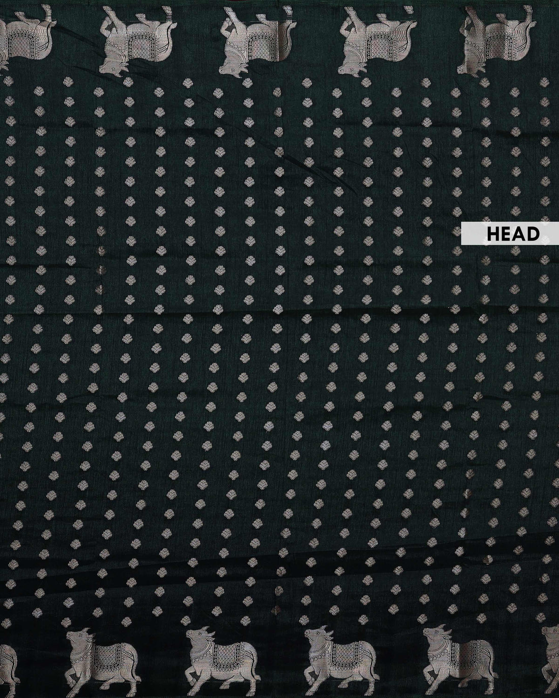 Elegant Semi Banarasi Saree with All over Silver Buti Motifs Pichwai Zari Woven Border - Bottle Green