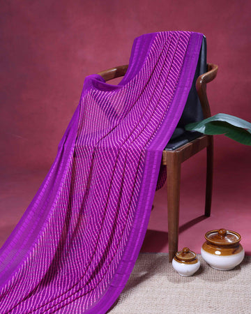Elegant Georgette Saree with Contemporary Stripe Pattern and Refined Solid Border - Purple