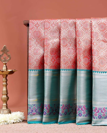 Elegant Niranjana Silk Saree Intricate Brocade Floral Patterns and Classic Designer Border - Peach