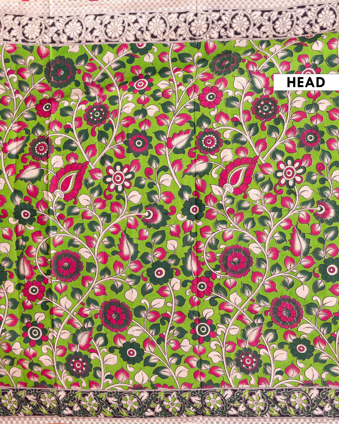 Traditional Handcrafted Kalamkari Cotton Saree with Traditional Floral Motifs - Green