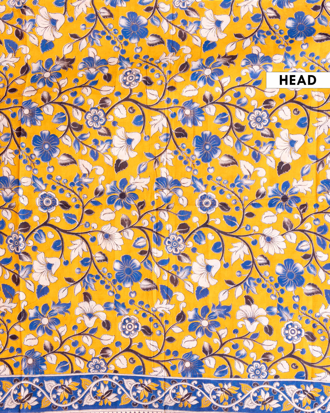 Classic Kalamkari Cotton Saree Intricate Floral and Leaf Designs - Yellow