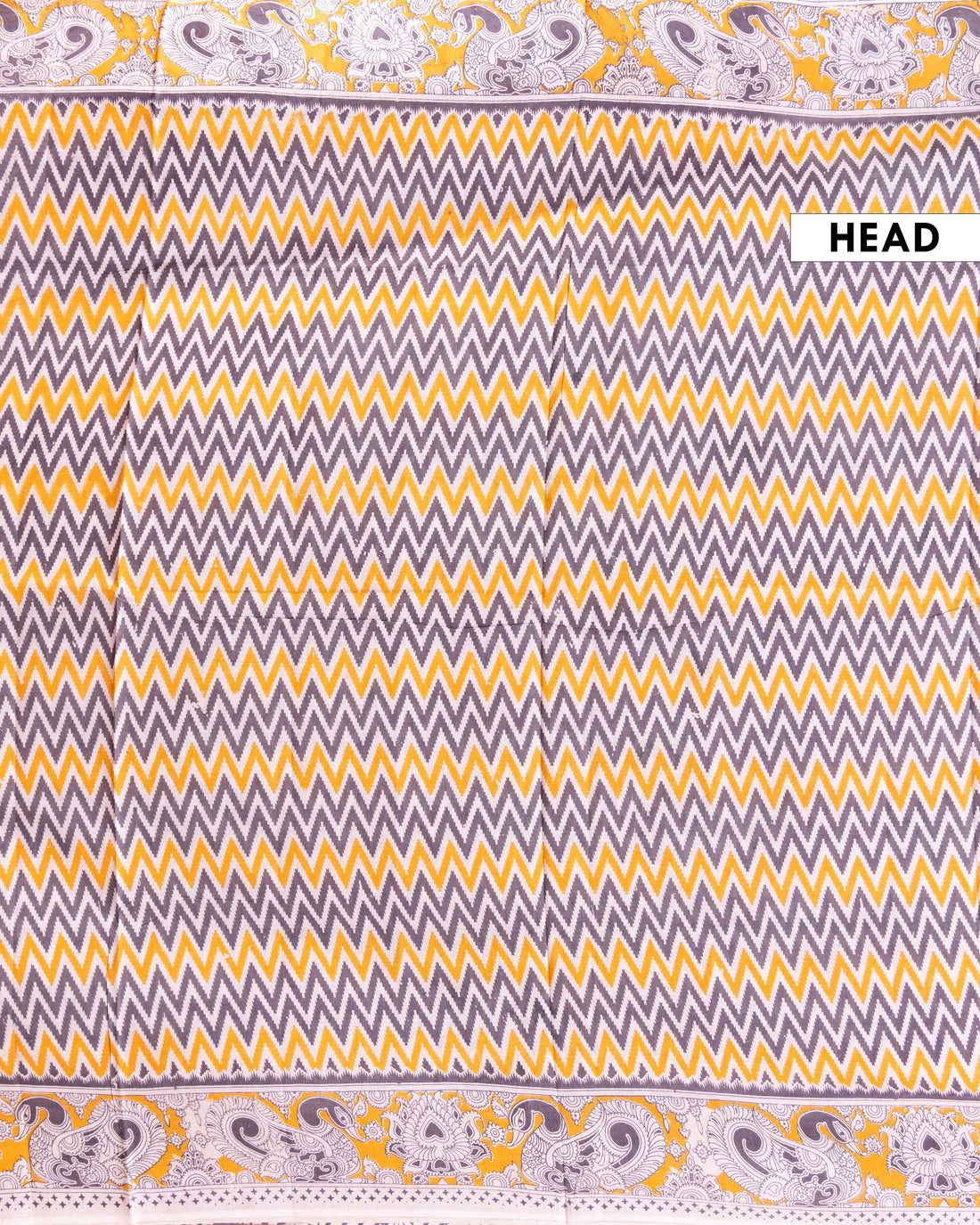 Traditional Handcrafted Kalamkari Cotton Saree with Chevron Weave - Multi