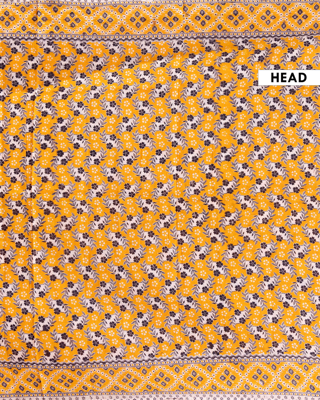 Traditional Kalamkari Cotton Saree featuring Handcrafted Floral and Geometric Patterns - Yellow