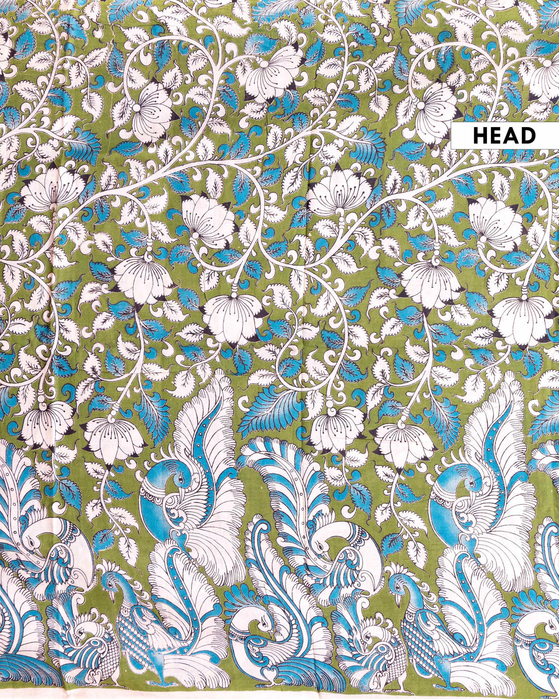 Handloom Kalamkari Cotton Saree with Peacock and Floral Motifs - Green