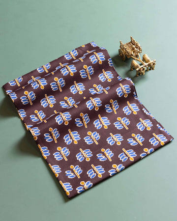 Women's Traditional Ethnic Style 1 Meter Blouse Material with Repeating Leaf Design - Brown