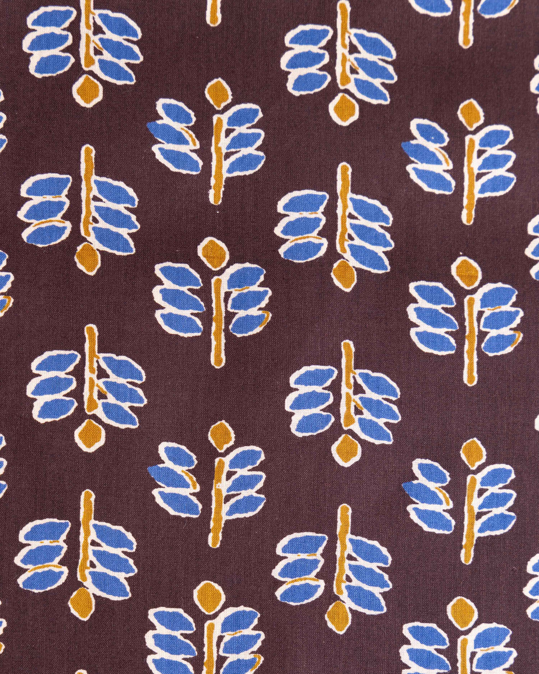 Women's Traditional Ethnic Style Blouse Material with Repeating Leaf Design - Brown