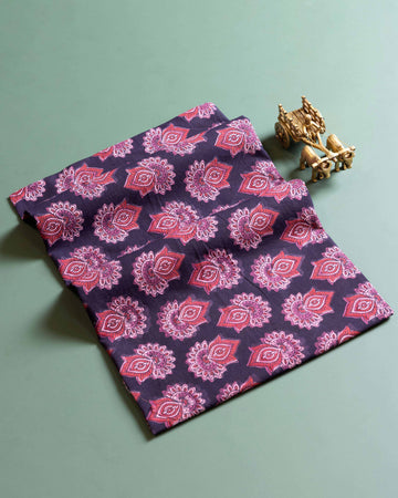 Women's Traditional Ethnic 1 Meter Blouse Material with Geometric and Floral Prints - Black