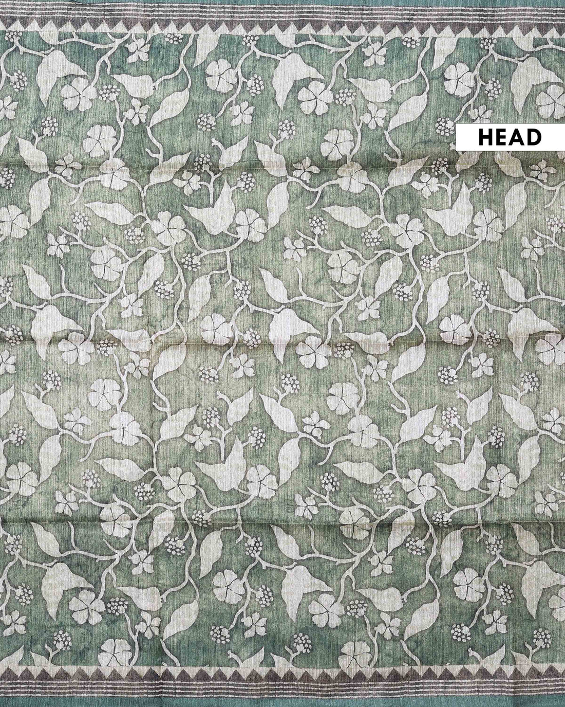 Elegant Semi Jute Saree with Soft Floral Print and a Textured Woven Border - Green