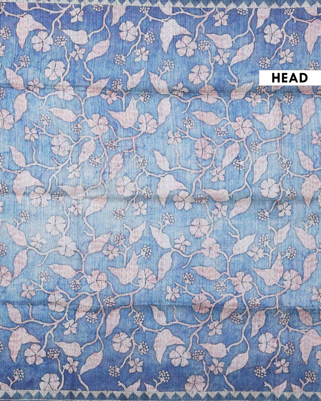 Elegant Semi Jute Saree with Soft Floral Print and a Textured Woven Border - Blue